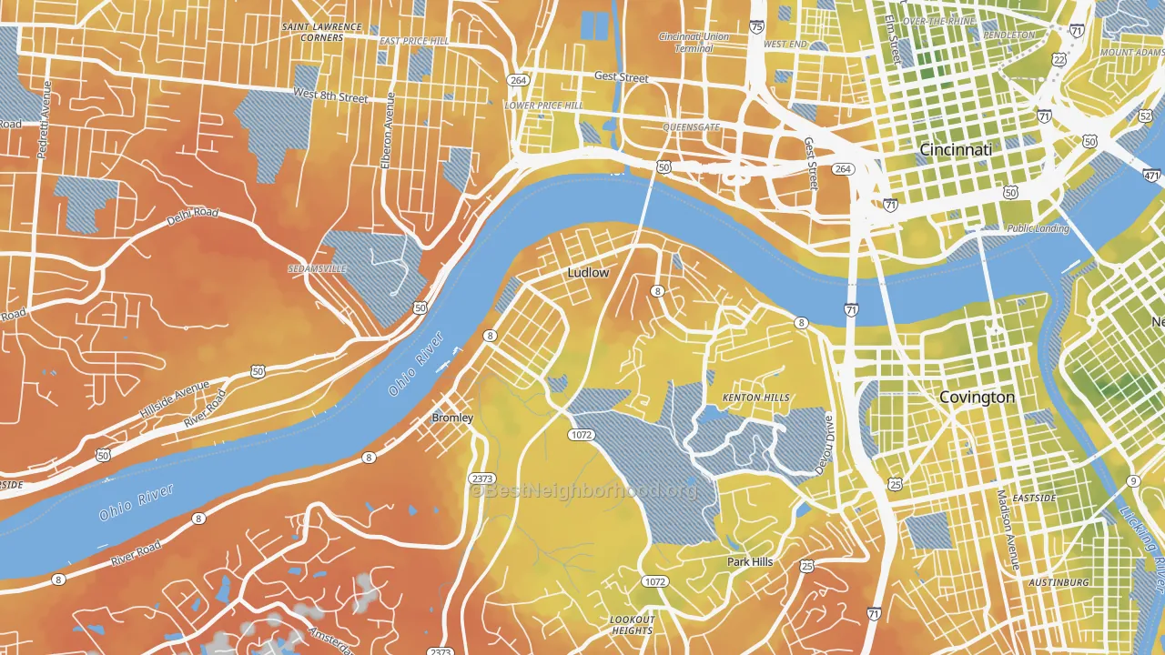 Bike Grade map of 41016, KY