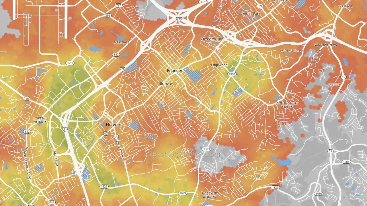 Bike Grade map of 41018, KY