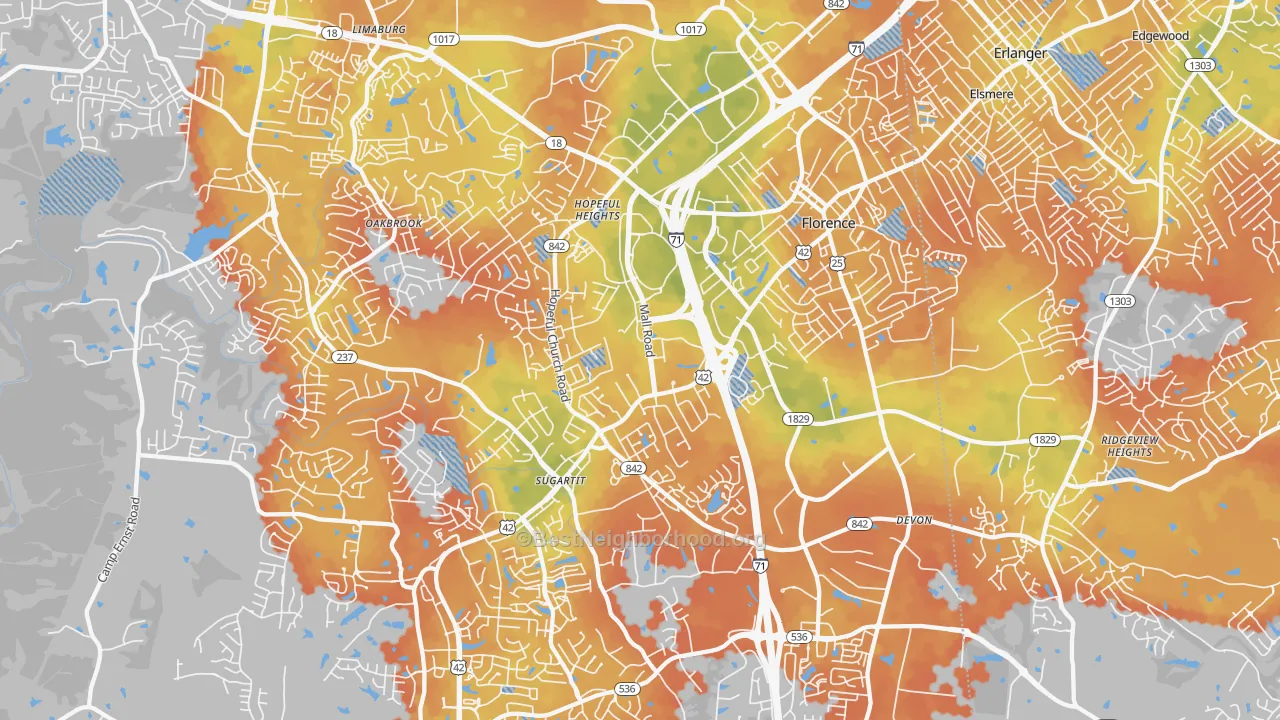 Bike Grade map of 41042, KY