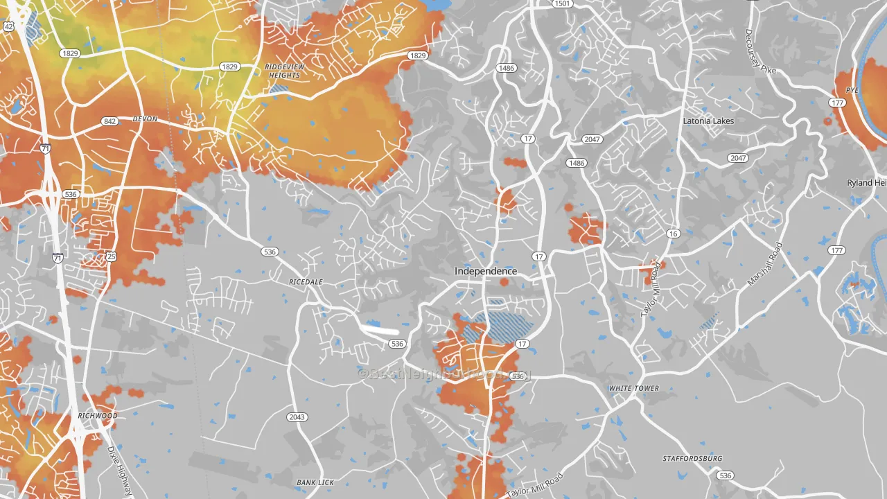 Bike Grade map of 41051, KY