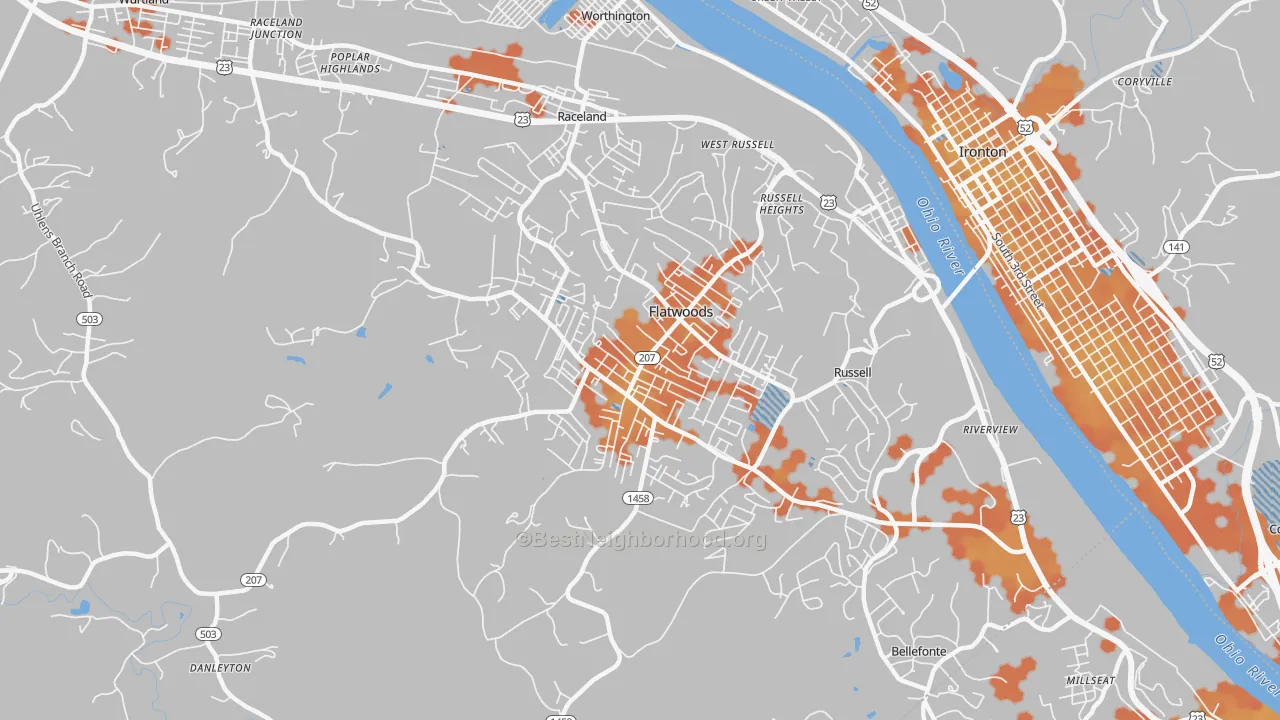 Bike Grade map of 41139, KY