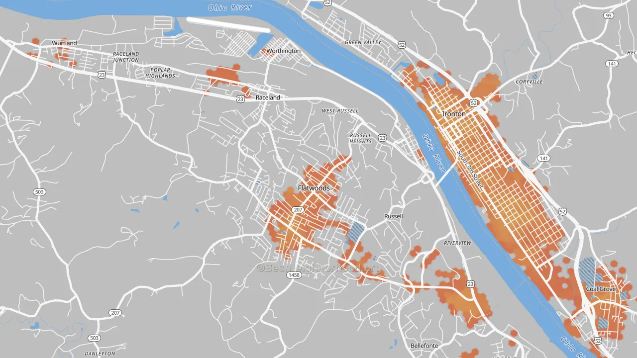Bike Grade map of 41169, KY