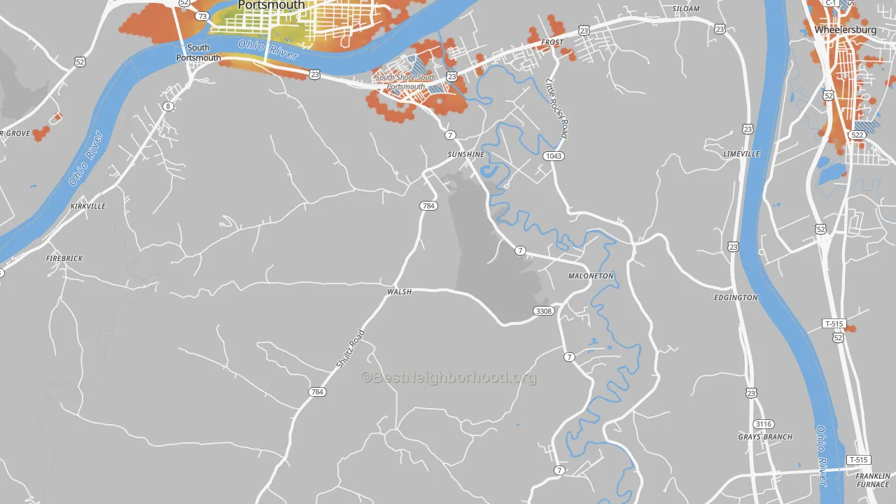 Bike Grade map of 41175, KY