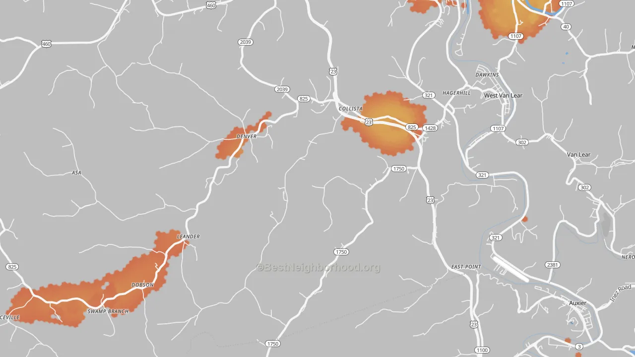 Bike Grade map of 41222, KY