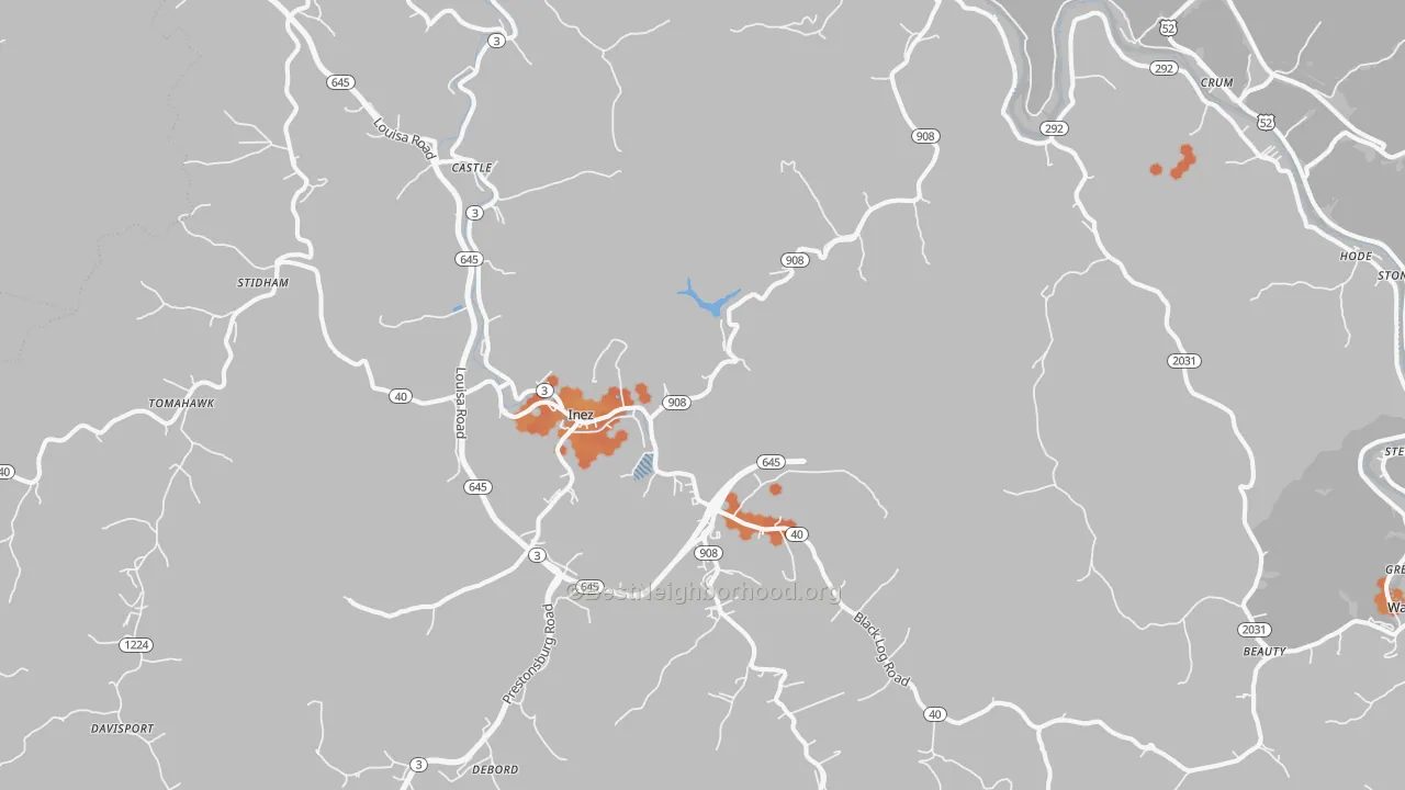 Bike Grade map of 41224, KY