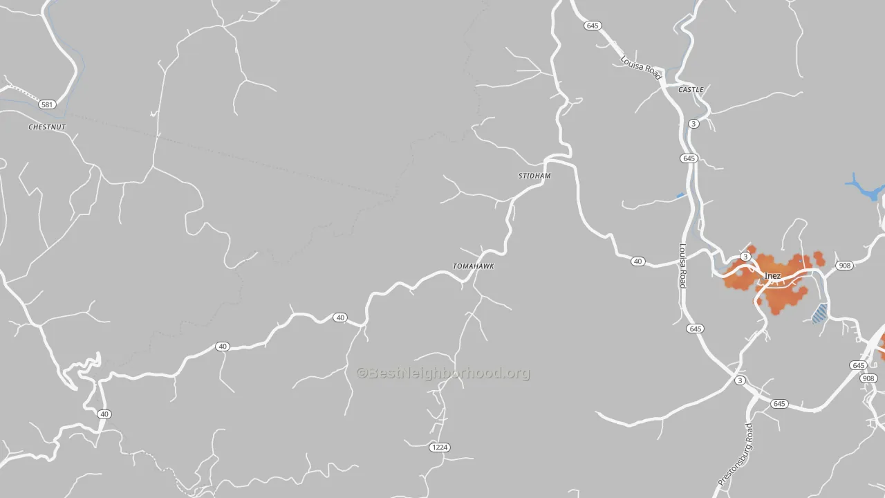 Bike Grade map of 41262, KY