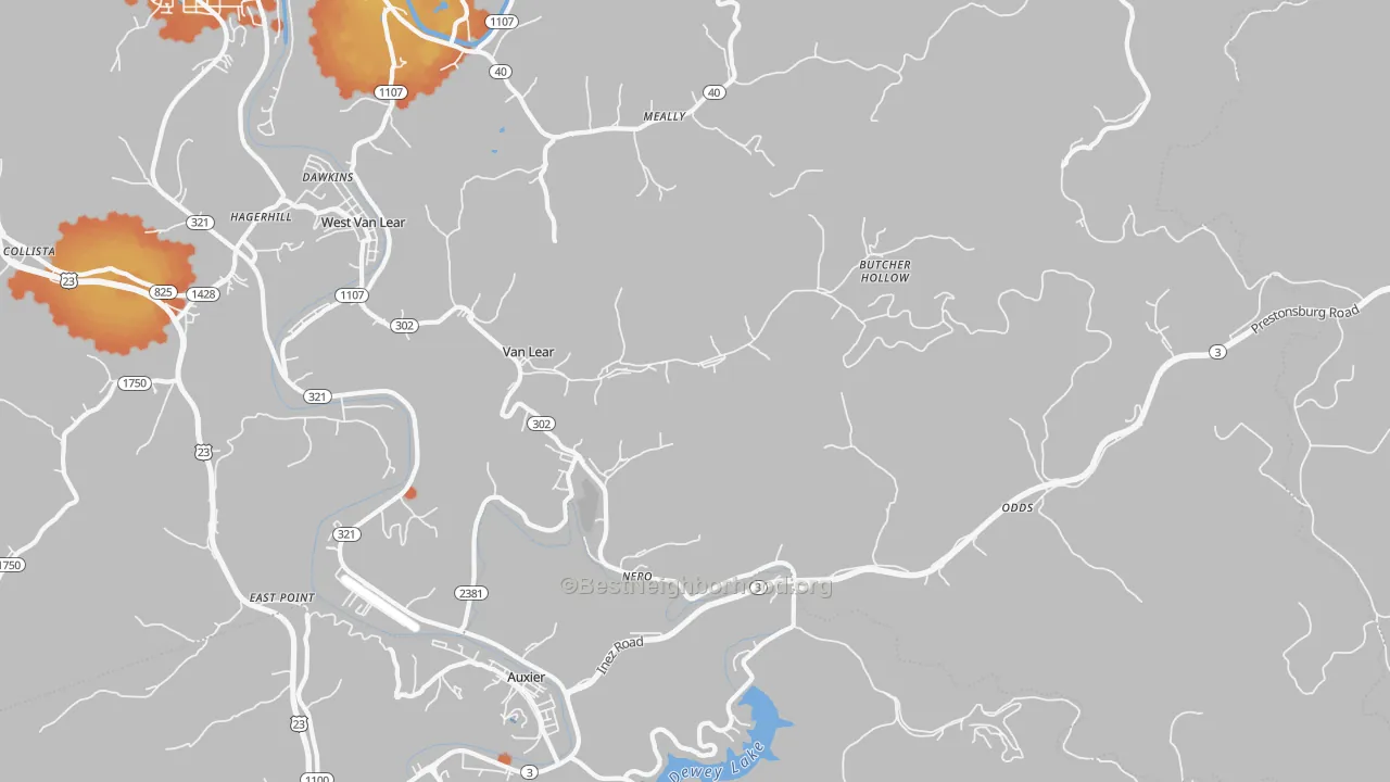Bike Grade map of 41265, KY
