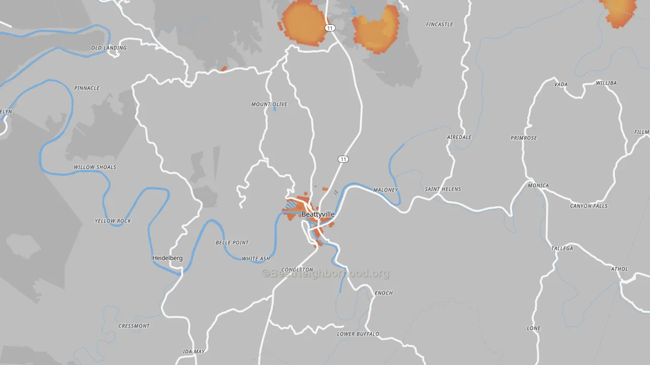 Bike Grade map of 41311, KY
