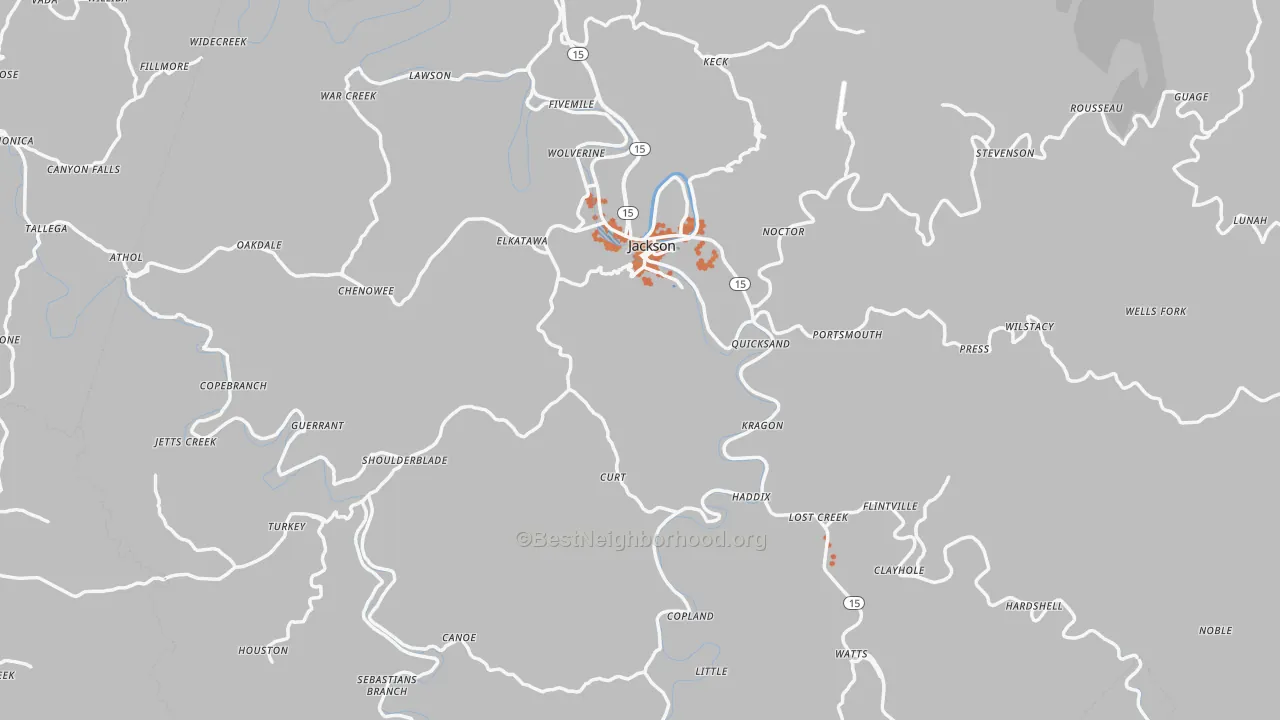 Bike Grade map of 41339, KY