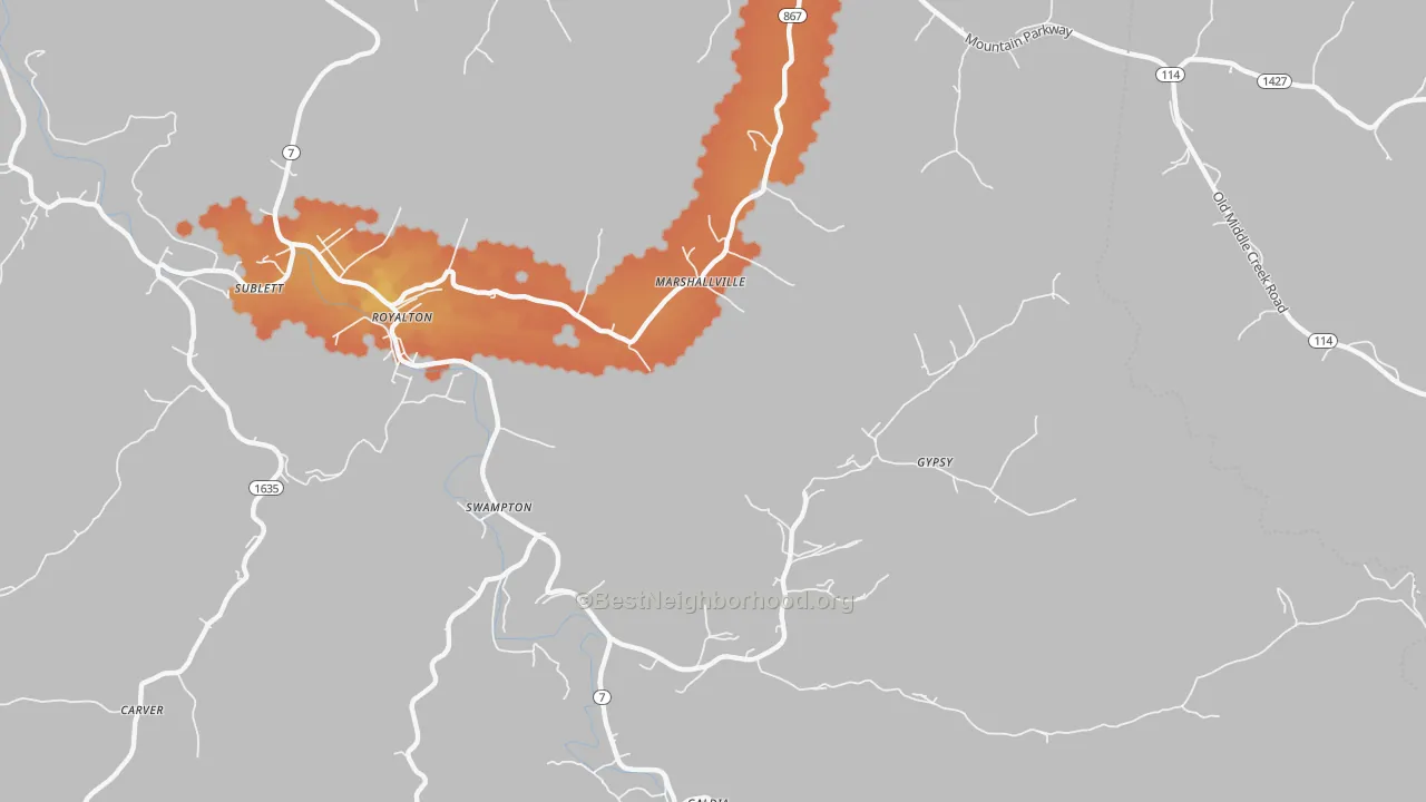 Bike Grade map of 41464, KY