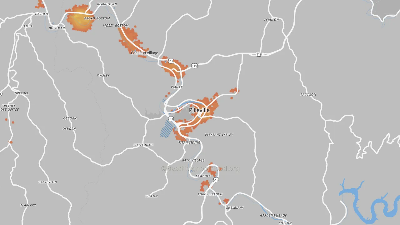 Bike Grade map of 41501, KY