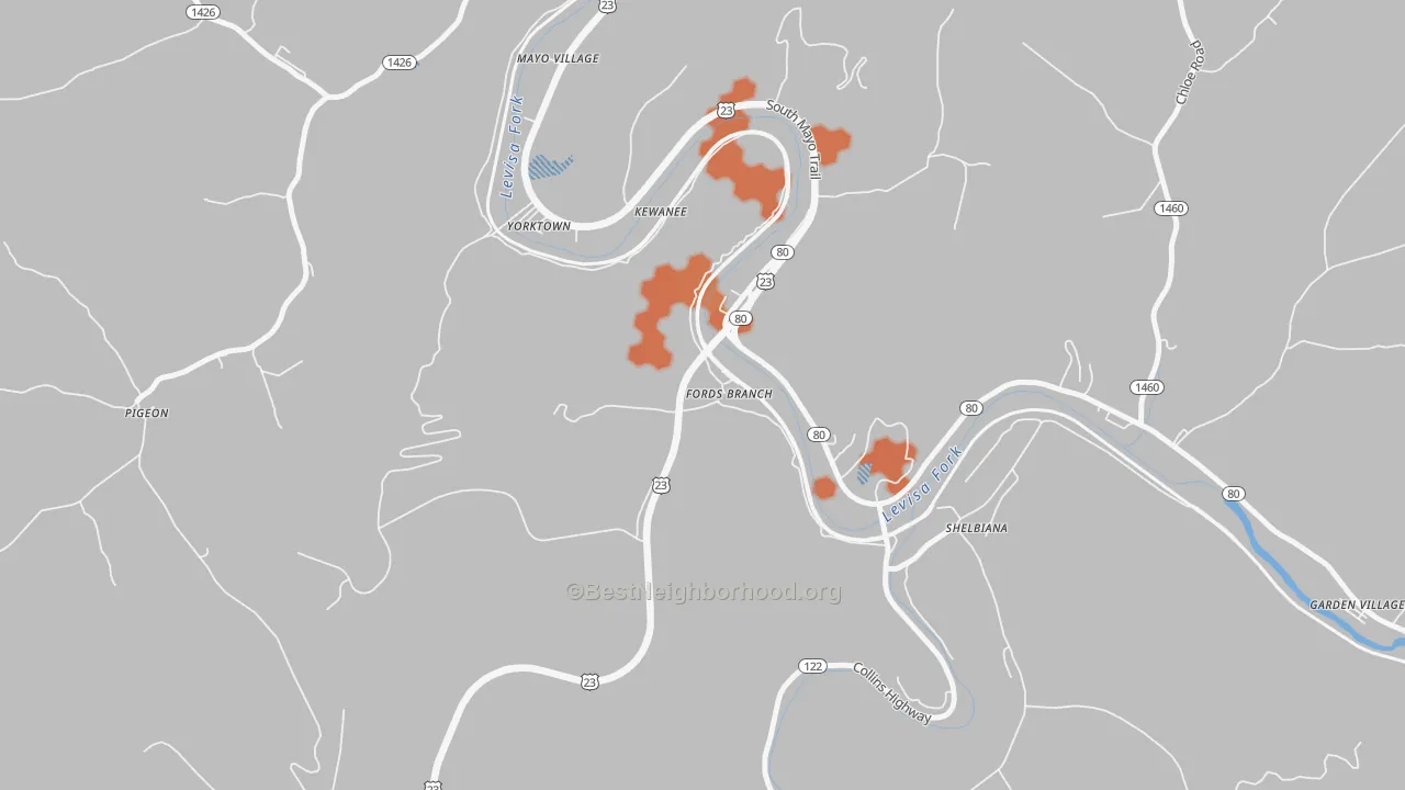 Bike Grade map of 41526, KY