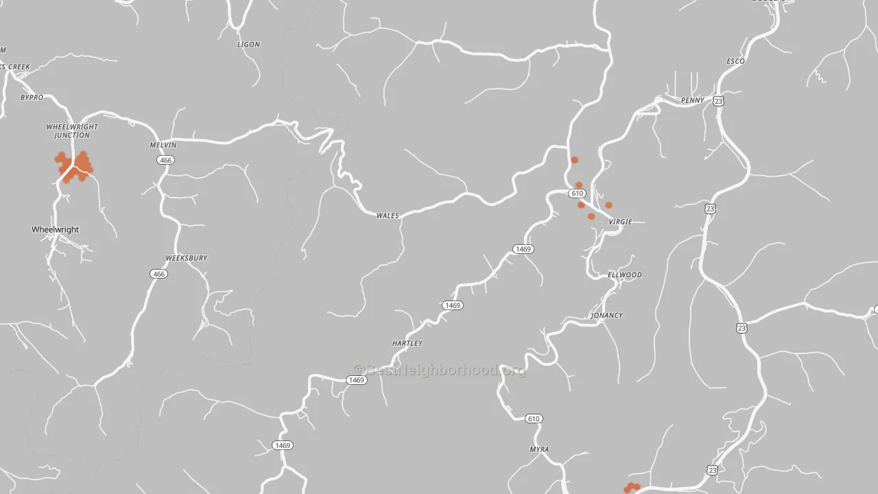 Bike Grade map of 41572, KY