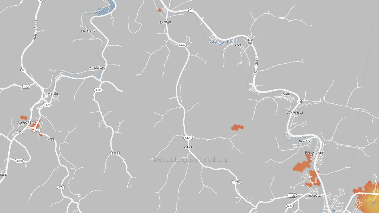Bike Grade map of 41603, KY