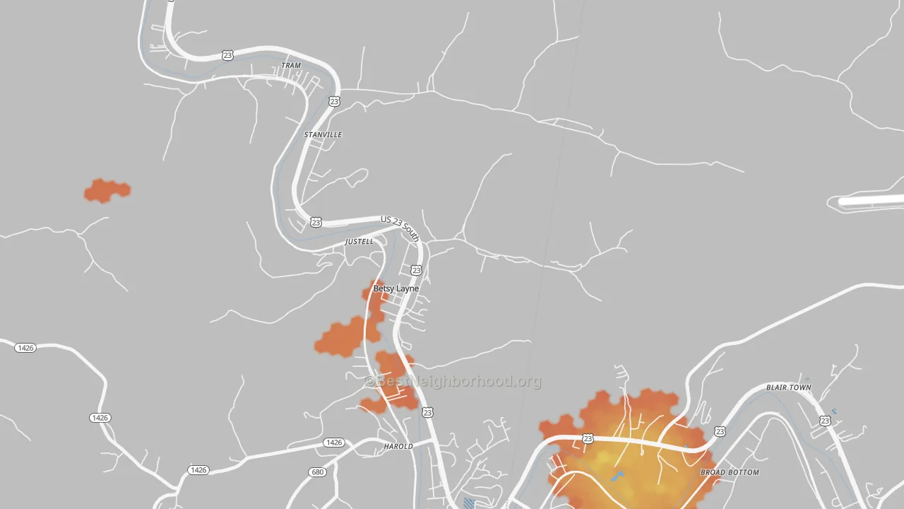 Bike Grade map of 41605, KY