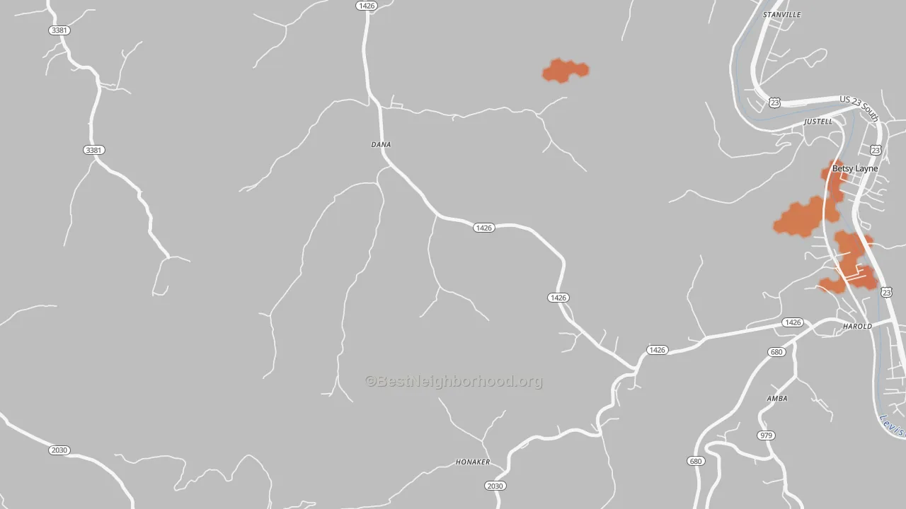 Bike Grade map of 41615, KY
