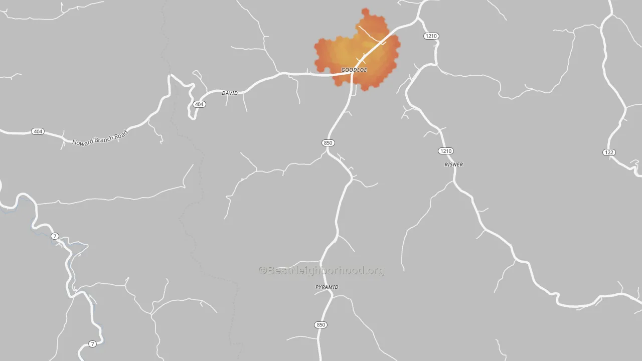 Bike Grade map of 41616, KY