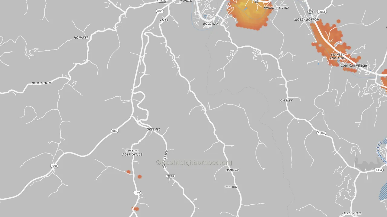Bike Grade map of 41635, KY