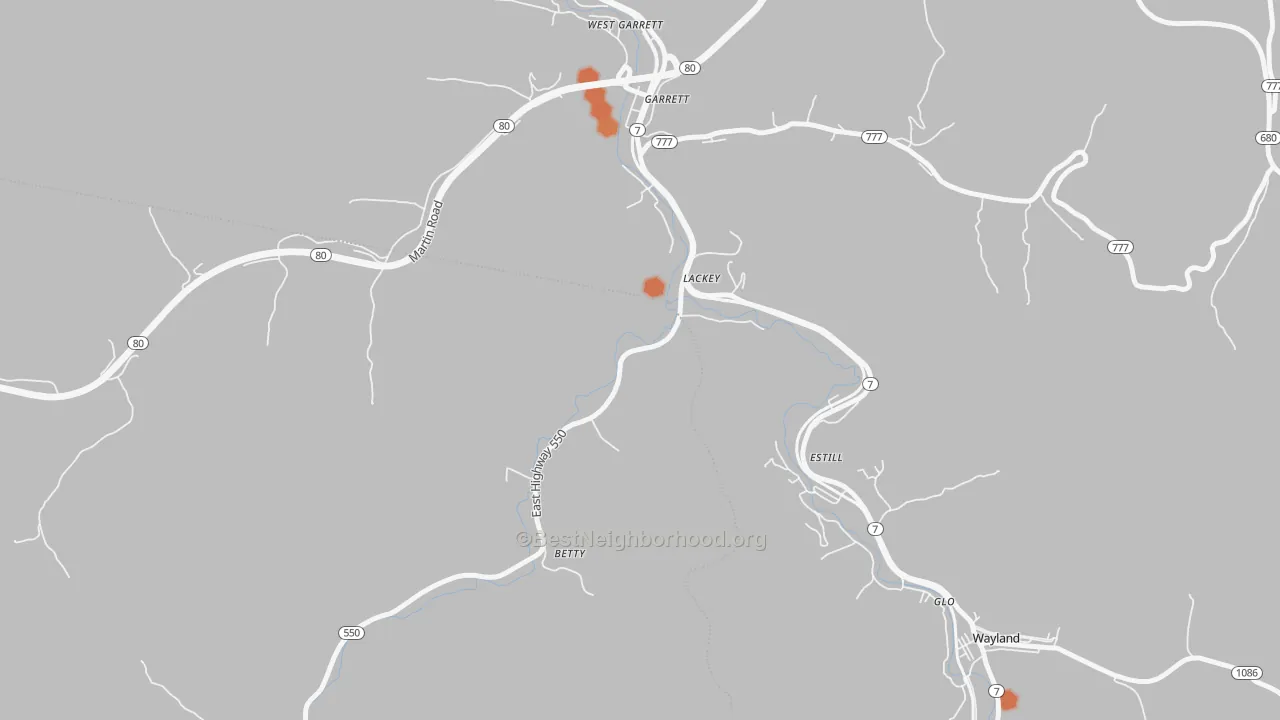 Bike Grade map of 41643, KY