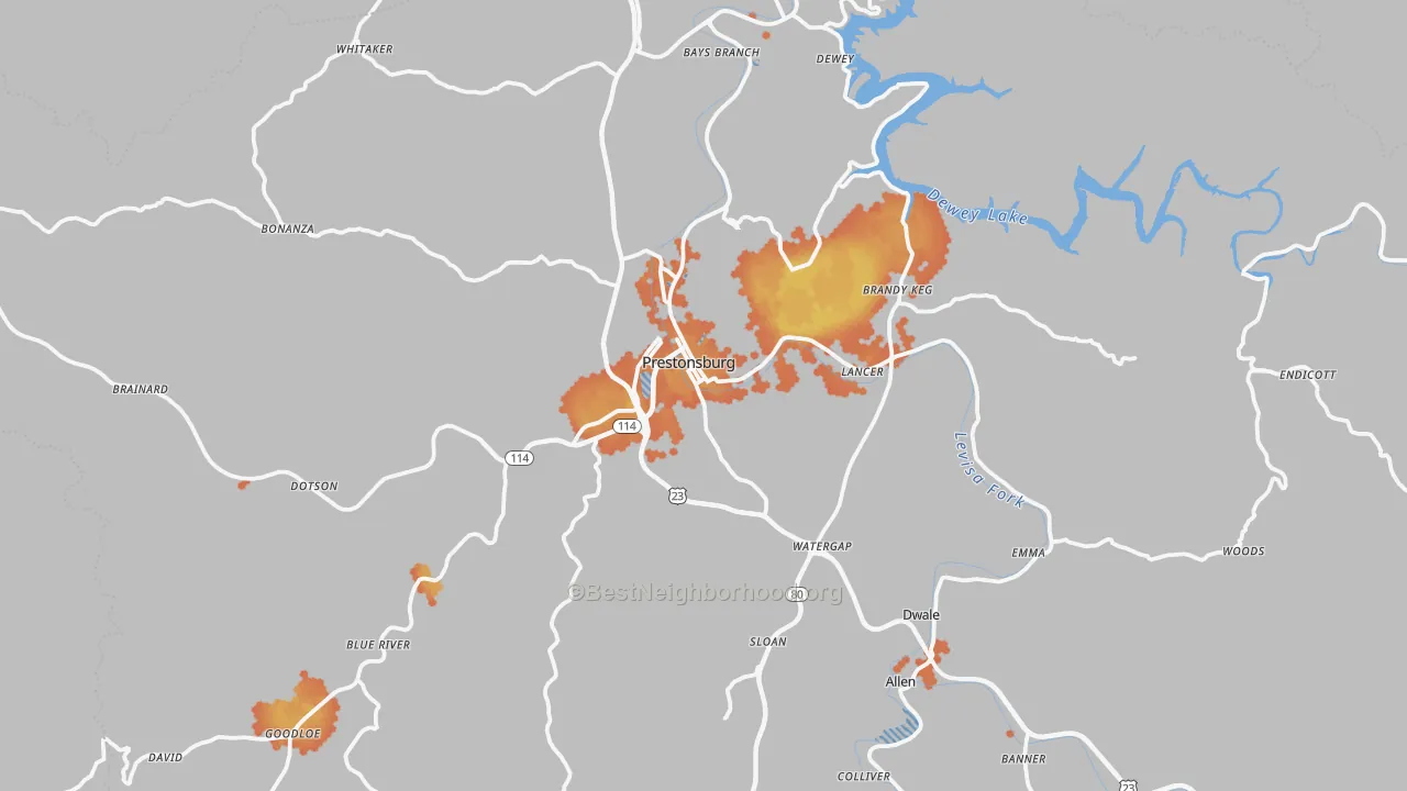 Bike Grade map of 41653, KY