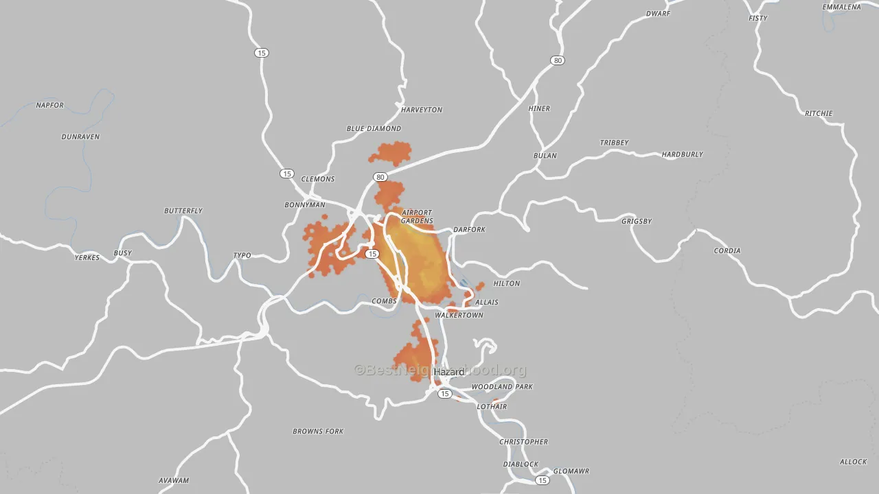 Bike Grade map of 41701, KY