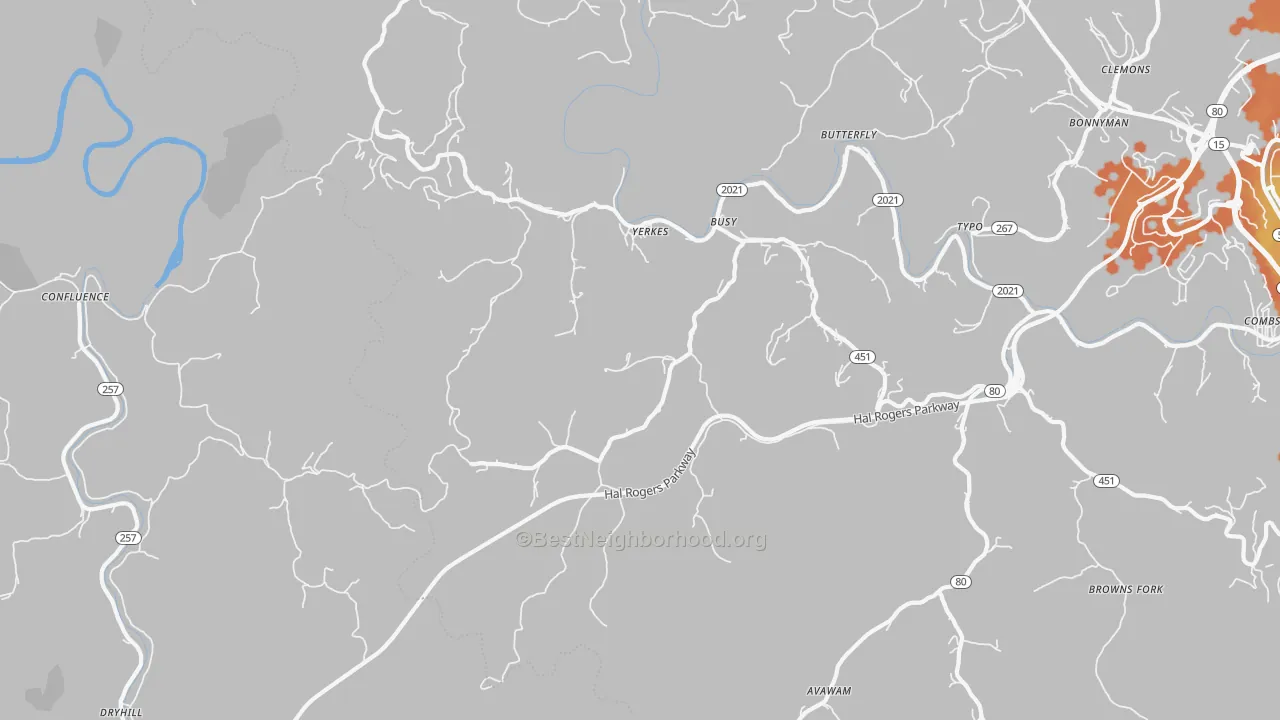 Bike Grade map of 41723, KY