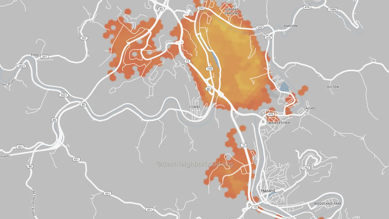 Bike Grade map of 41729, KY