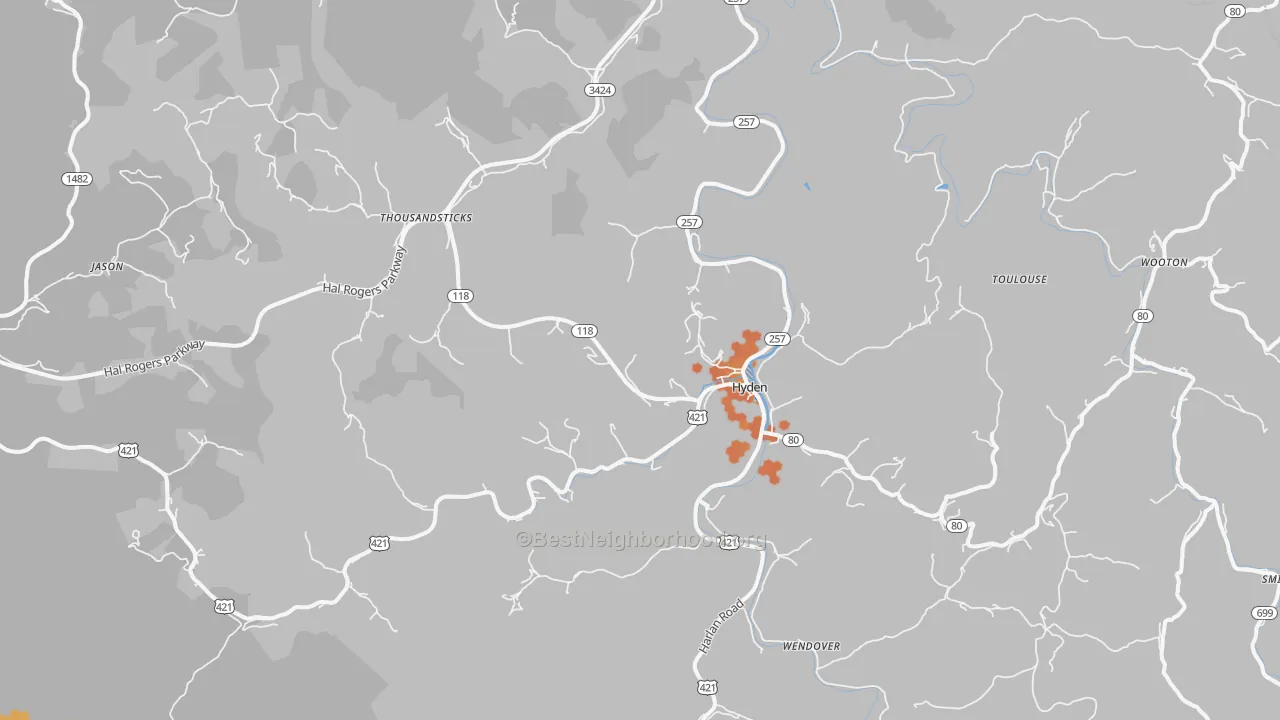 Bike Grade map of 41749, KY
