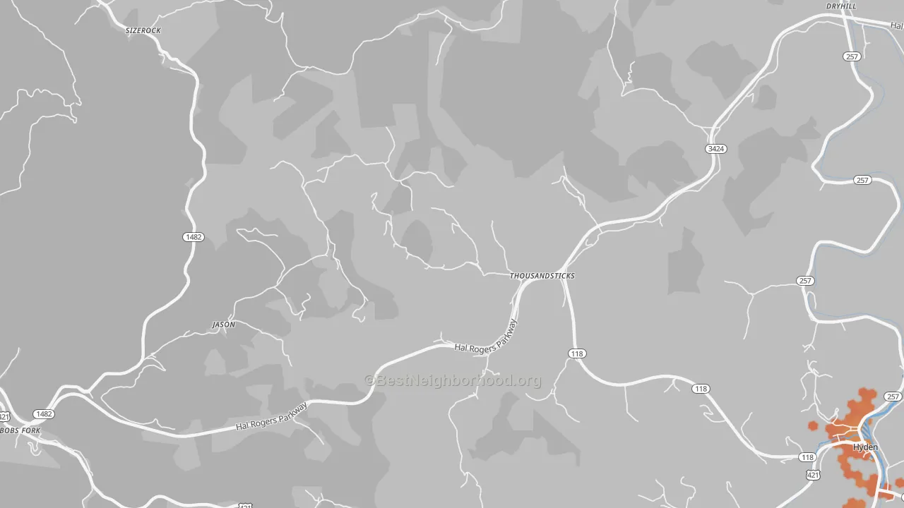 Bike Grade map of 41766, KY
