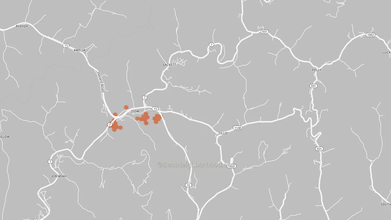 Bike Grade map of 41824, KY