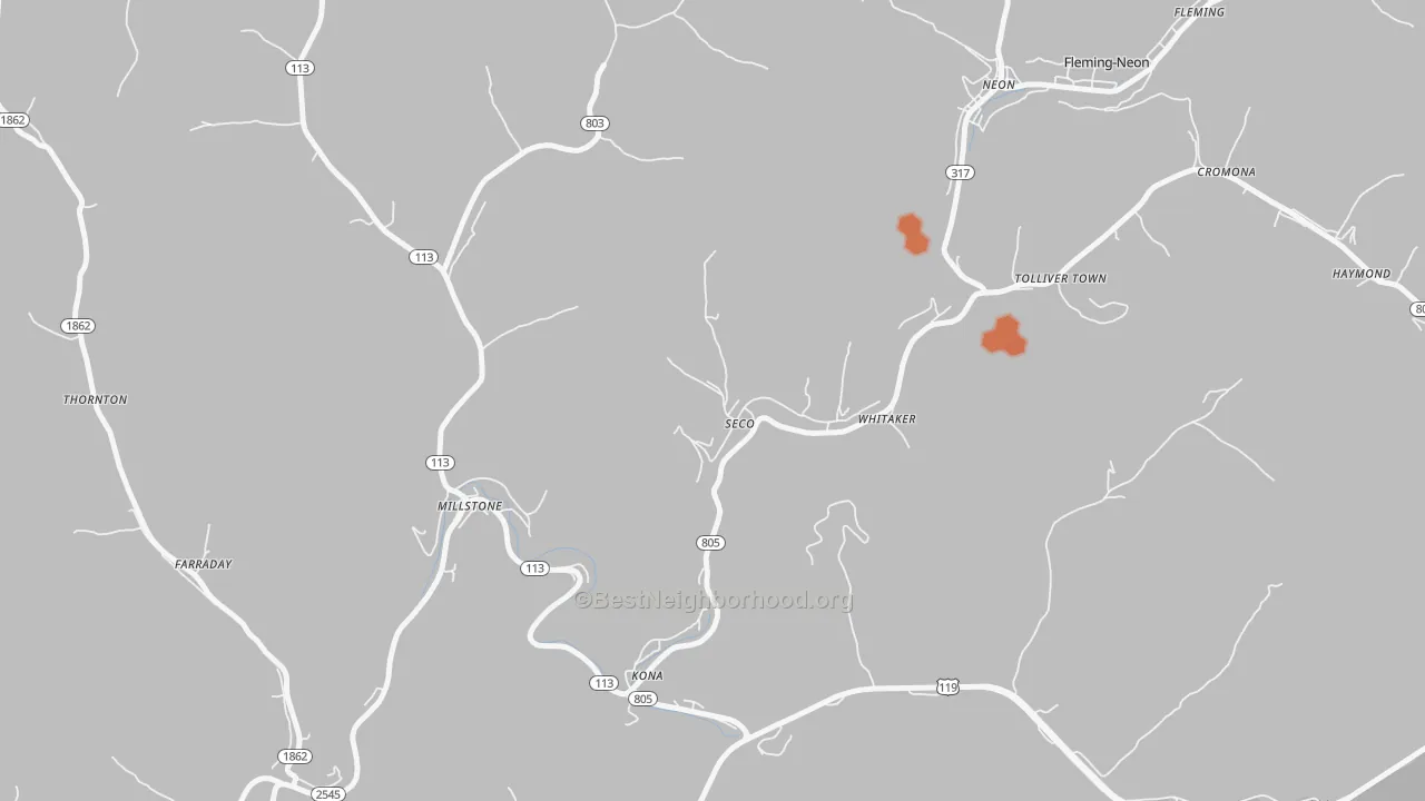 Bike Grade map of 41849, KY