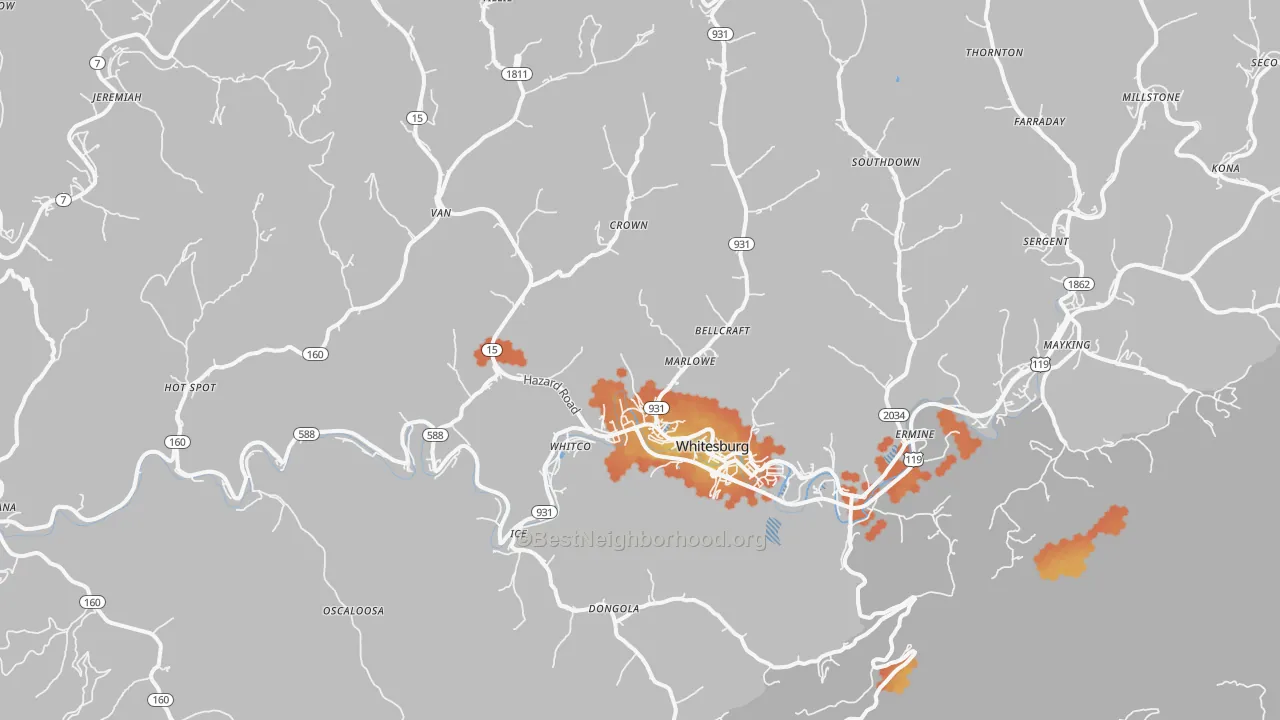 Bike Grade map of 41858, KY