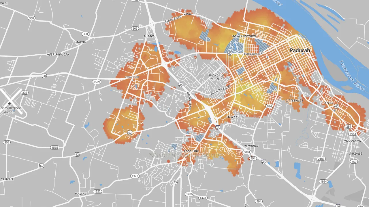 Bike Grade map of 42001, KY