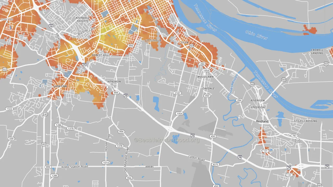Bike Grade map of 42003, KY