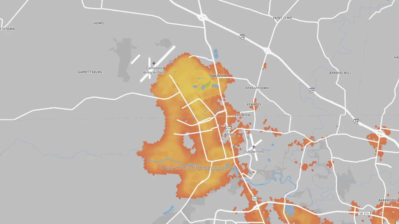 Bike Grade map of 42223, KY