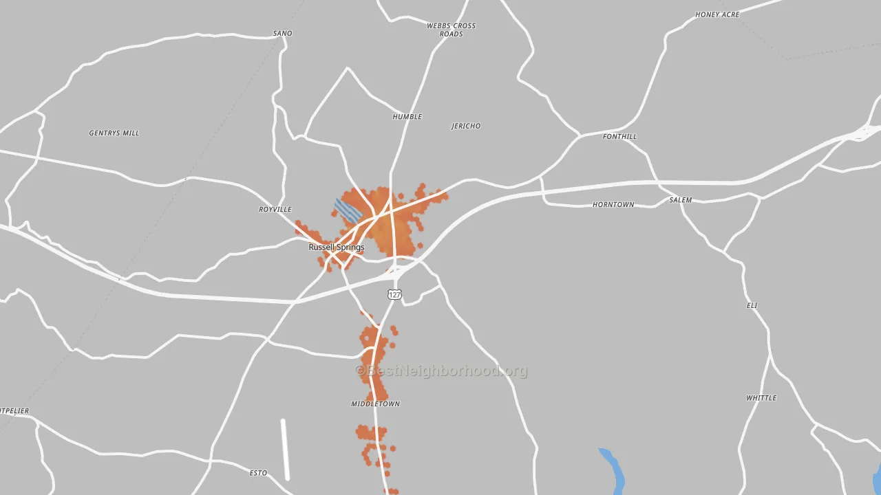 Bike Grade map of 42642, KY