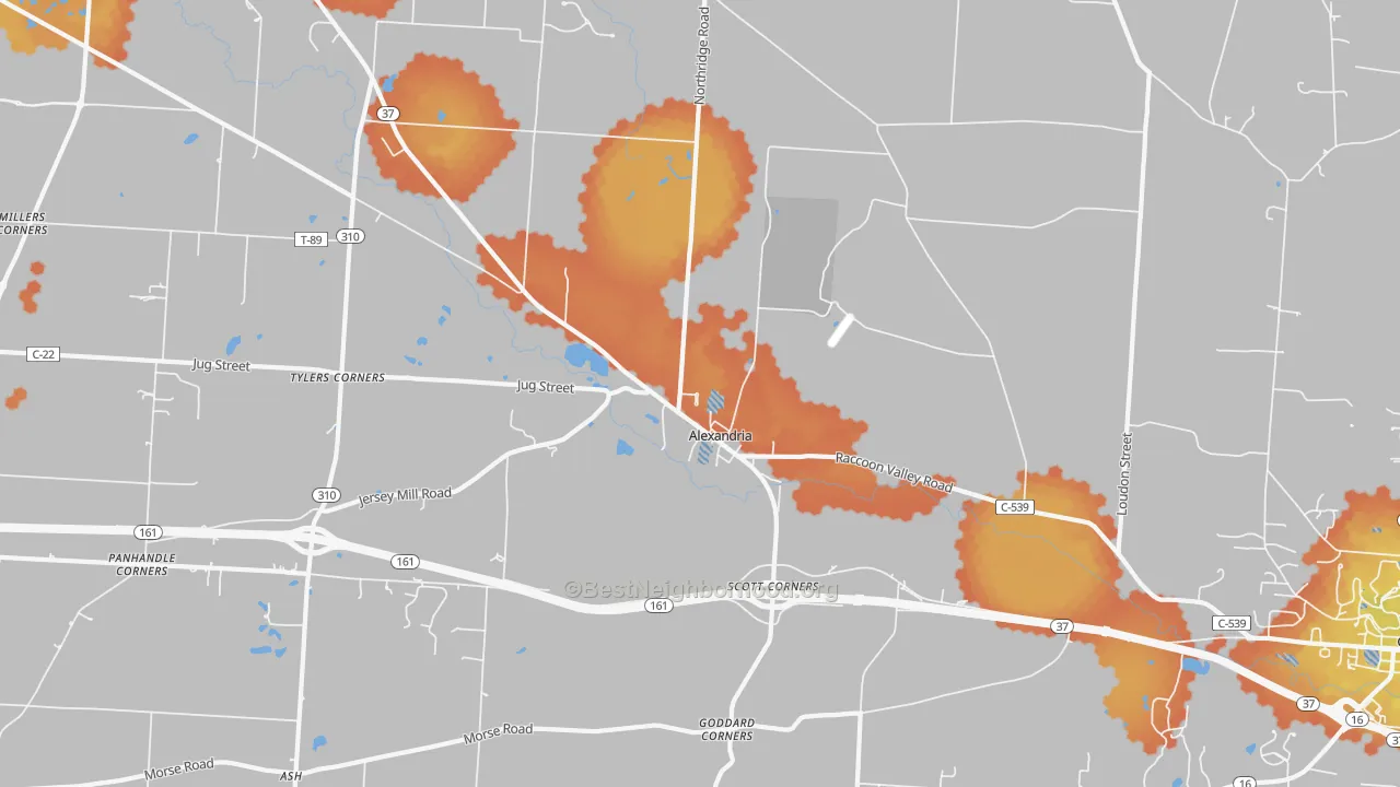 Bike Grade map of 43001, OH