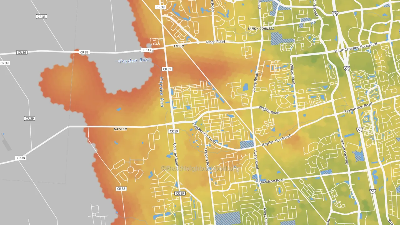 Bike Grade map of 43002, OH