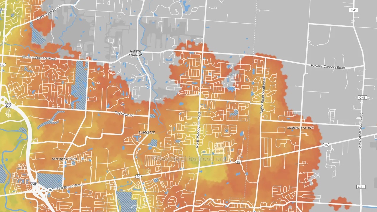 Bike Grade map of 43004, OH
