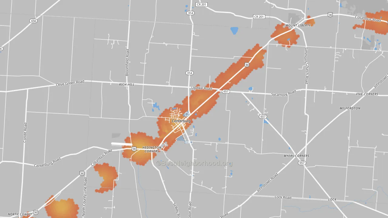 Bike Grade map of 43011, OH
