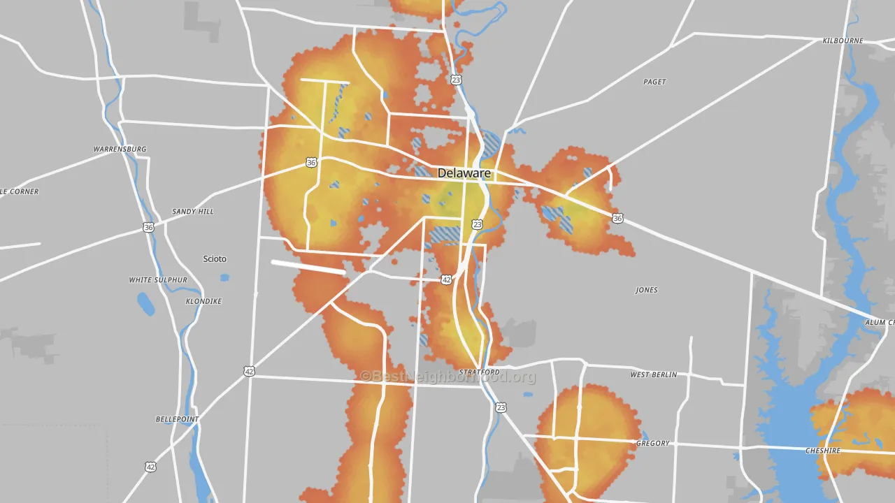 Bike Grade map of 43015, OH