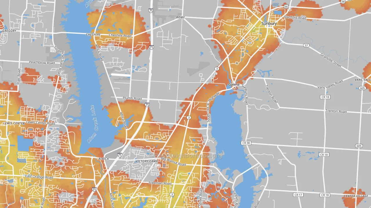 Bike Grade map of 43021, OH