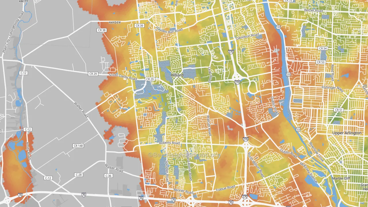 Bike Grade map of 43026, OH