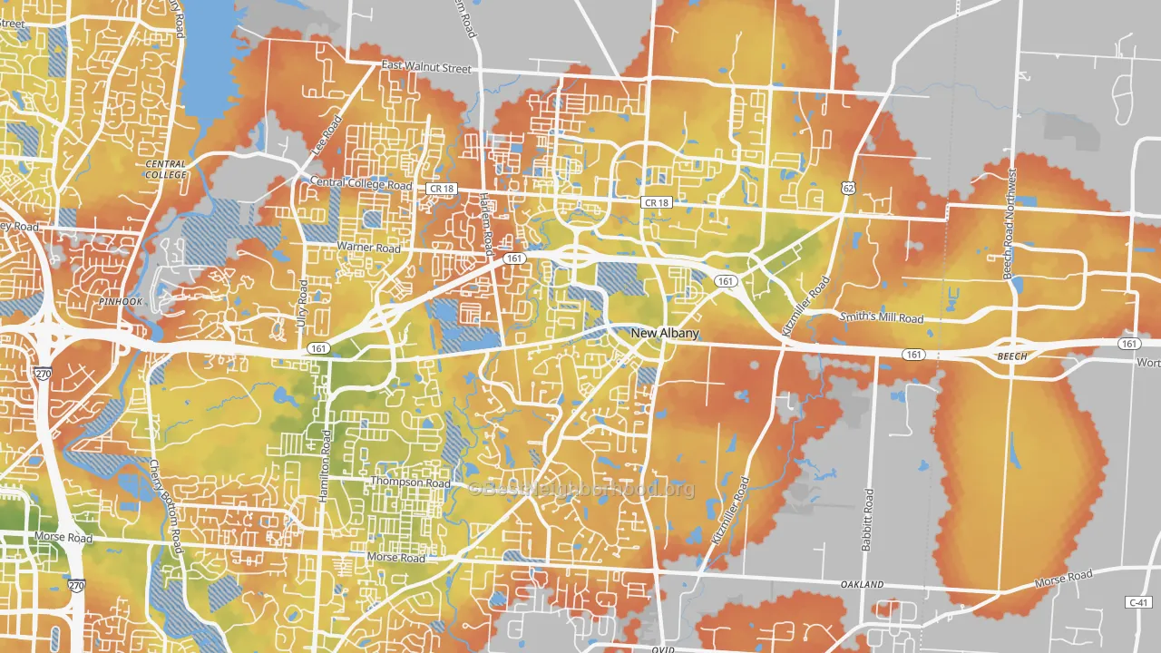 Bike Grade map of 43054, OH