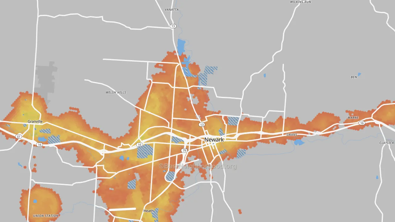 Bike Grade map of 43055, OH