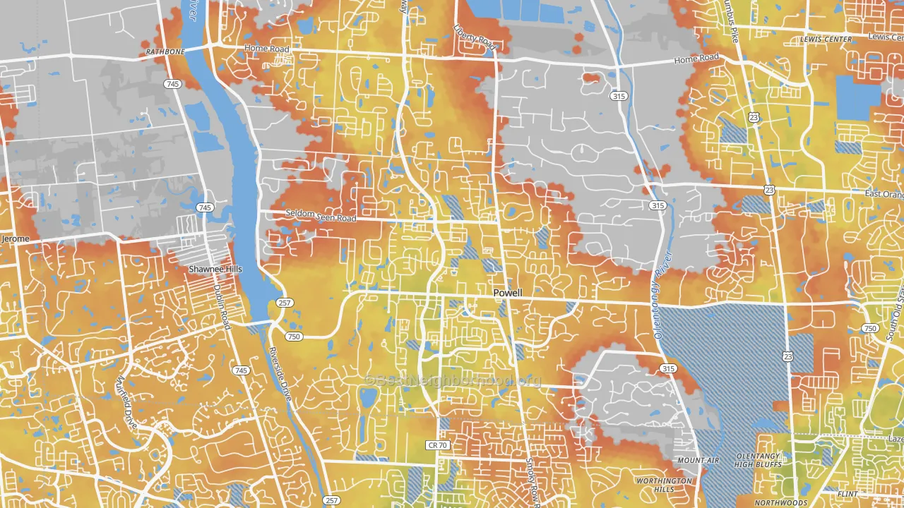 Bike Grade map of 43065, OH