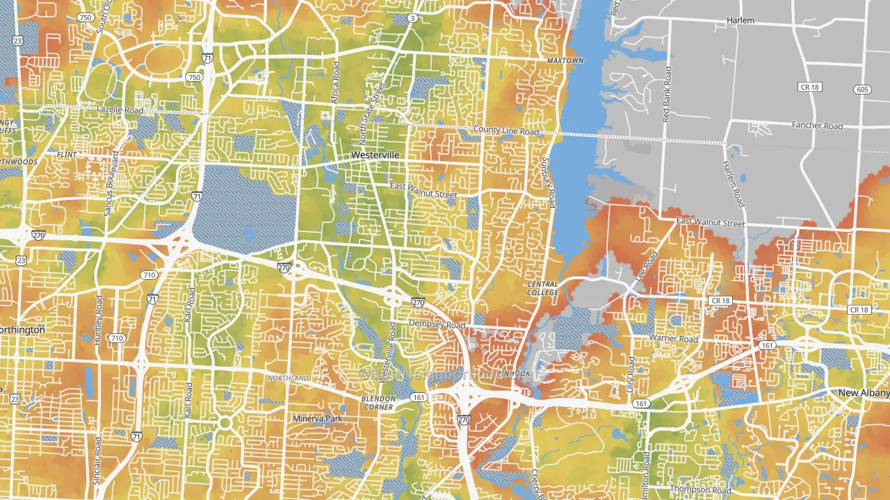 Bike Grade map of 43081, OH