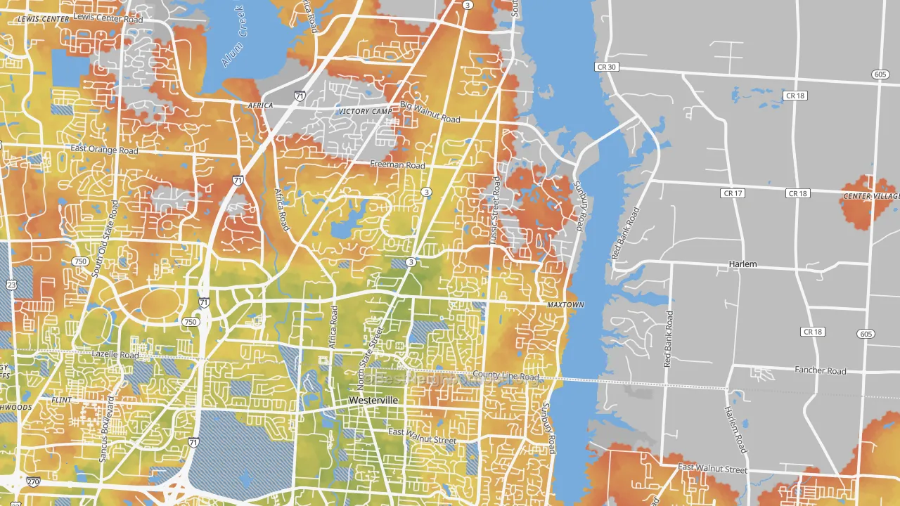Bike Grade map of 43082, OH