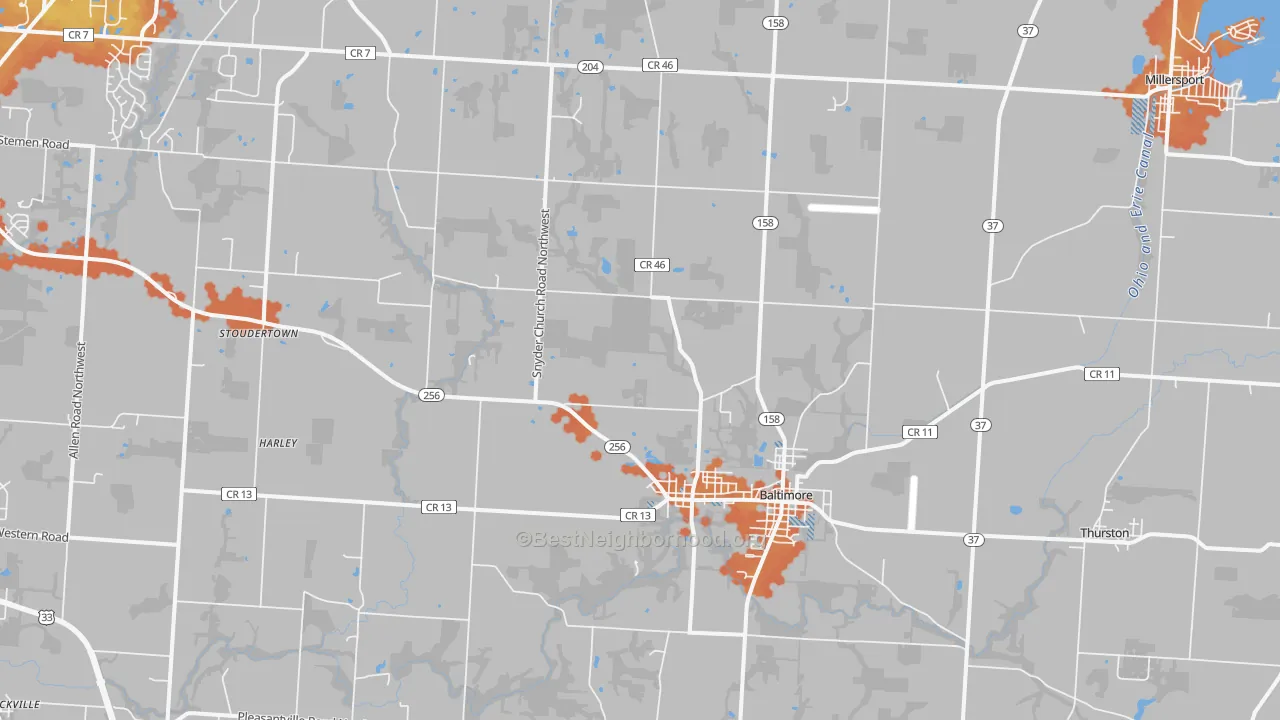 Bike Grade map of 43105, OH