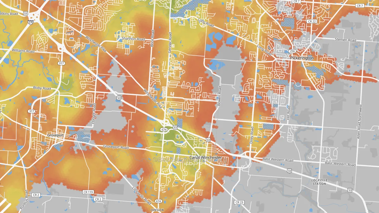 Bike Grade map of 43110, OH